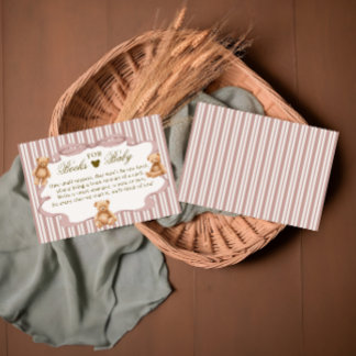 Carte D'accompagnement Bear Baby Shower Books for Baby Pink Vintage