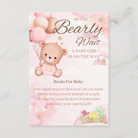 Carte D'accompagnement Bear Baby shower Girl Books For Baby (Devant)