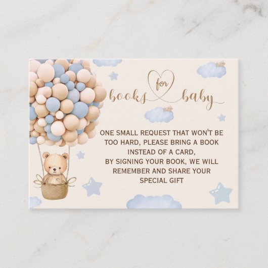Carte D'accompagnement Bear Balloon Baby Boy Shower Books For Baby Card (Devant)