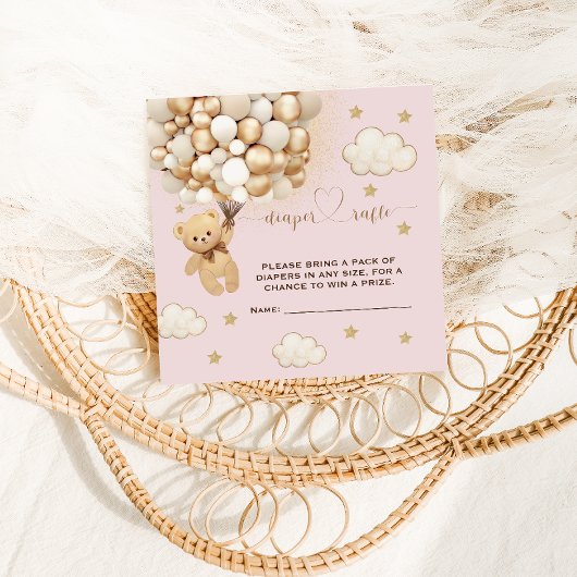 Carte D'accompagnement Bear Balloon Rose Gold Diaper Raffin