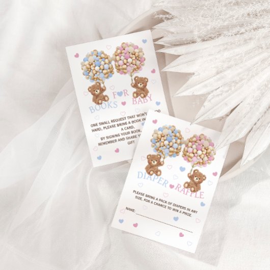 Carte D'accompagnement Bear Balloons Rose Blue Hearts Demande de réservat