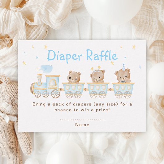 Carte D'accompagnement Bear Blue Train Baby shower Déchets Raffle