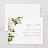 Carte D'accompagnement Beau Blanc Floral Détails du Mariage (Devant / Derrière)