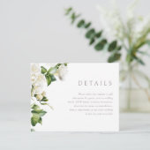Carte D'accompagnement Beau Blanc Floral Détails du Mariage (Debout devant)