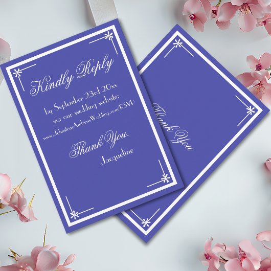 Carte D'accompagnement Beau Bleu Élégant Script Mariage classique RSVP