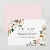 Carte D'accompagnement Beau Blush & White Flowers Détails du Mariage (Devant / Derrière)