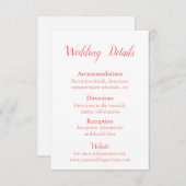 Carte D'accompagnement Beau Coral et détails de Mariage blanc (Devant / Derrière)