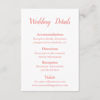 Carte D'accompagnement Beau Coral et détails de Mariage blanc