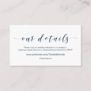 Carte D'accompagnement Beau Détail de Site Web de Mariage Moderne Navy