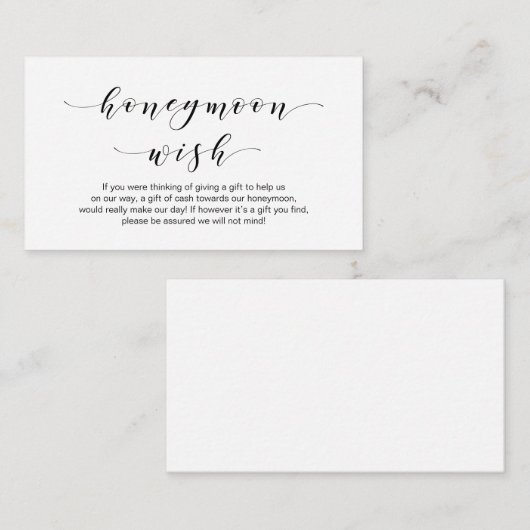 Carte D'accompagnement Beau Elégant, Noir script Honeymoon Wish (Devant / Derrière)