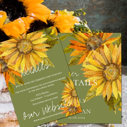Carte D'accompagnement Beau Mariage fleuri de tournesol jaune