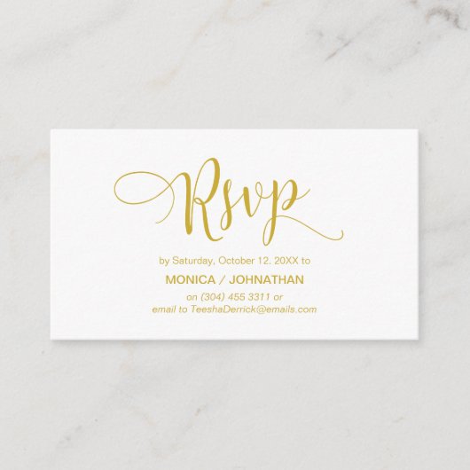Carte D'accompagnement Beau or jaune, Réception de mariage RSVP (Devant)