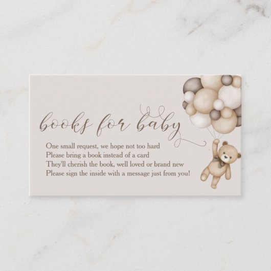 Carte D'accompagnement Beau Ours Avec Ballons Livres Pour Bébé (Devant)