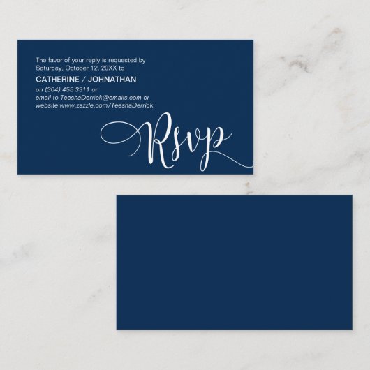 Carte D'accompagnement Beau Script bleu marine, RSVP répondre (Devant / Derrière)