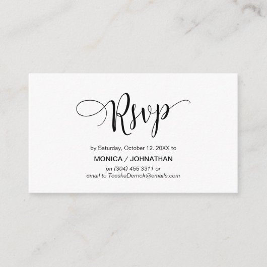 Carte D'accompagnement Beau script, Noir, Célébration RSVP répondre (Devant)