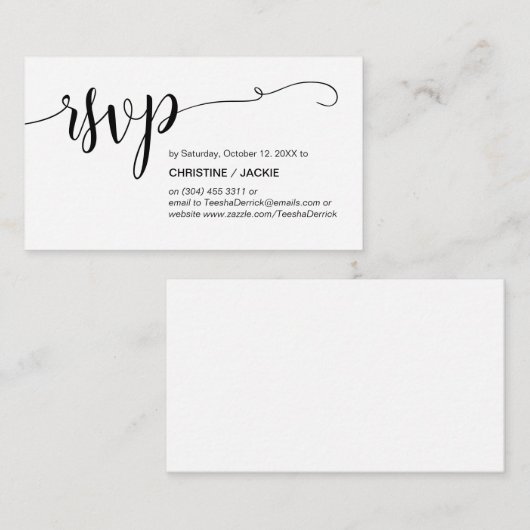 Carte D'accompagnement Beau script noir, réponse RSVP (Devant / Derrière)