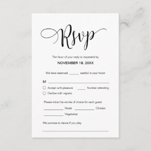 Carte D'accompagnement Beau script noir, RSVP, Répondre