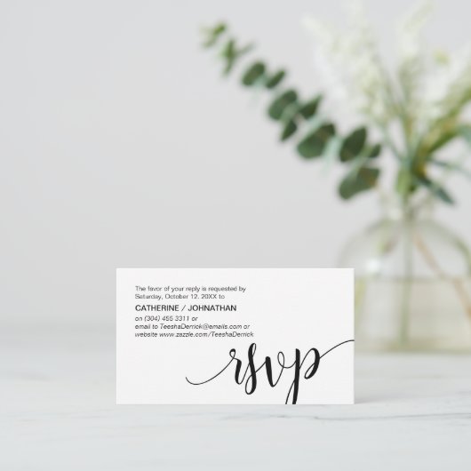 Carte D'accompagnement Beau script noir, RSVP répondre (Debout devant)