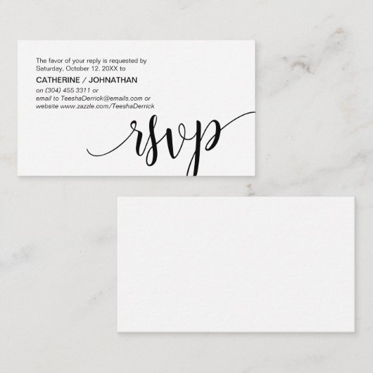 Carte D'accompagnement Beau script noir, RSVP répondre (Devant / Derrière)