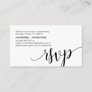 Carte D'accompagnement Beau script noir, RSVP répondre