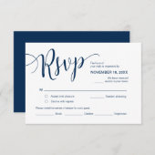 Carte D'accompagnement Beau script, RSVP, Bleu de marine, Répondre (Devant / Derrière)