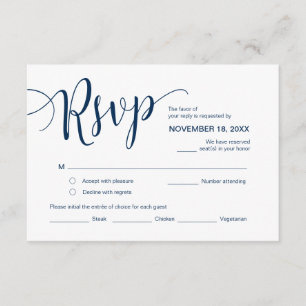 Carte D'accompagnement Beau script, RSVP, Bleu de marine, Répondre