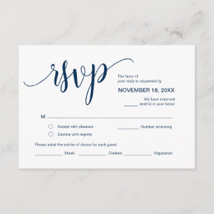 Carte D'accompagnement Beau script, RSVP, Navy Blue, Répondre