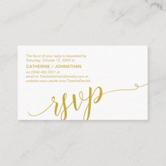 Carte D'accompagnement Beau Script, RSVP, Or Jaune, Répondre (Devant)