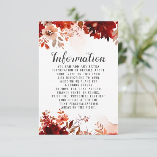 Carte D'accompagnement Beauté rustique Floral Informations Mariage fronti (Debout devant)