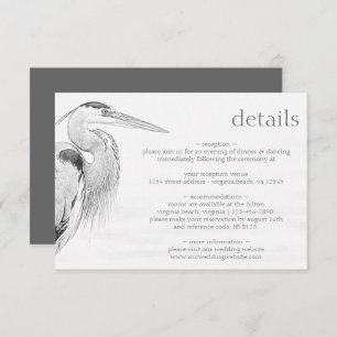 Carte D'accompagnement Beautiful Blue Heron Bird Sketch Détails du Mariag