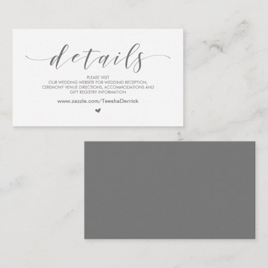 Carte D'accompagnement Beautiful Light Grey, Mariage Détails du site web (Devant / Derrière)