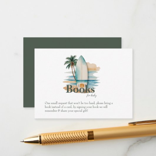 Carte D'accompagnement Bébé à bord Surfboard Baby shower de plage (Devant/Arrière en situation)