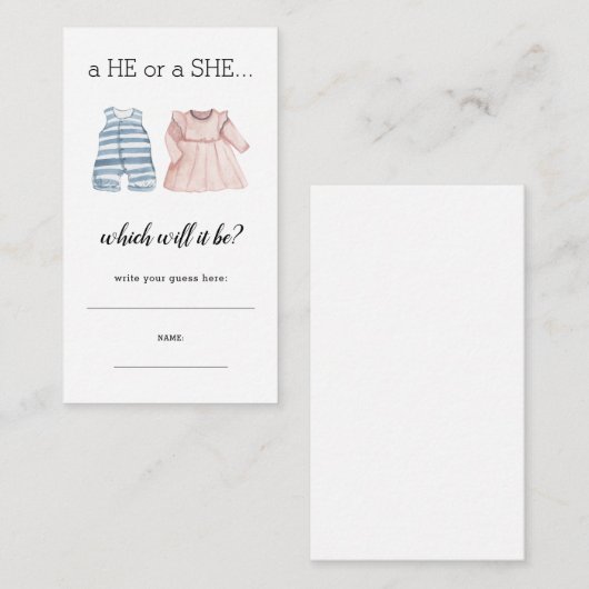 Carte D'accompagnement Bébé Bleu Rose Il Écrit Devinez Genre Révélation (Devant / Derrière)