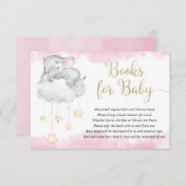 Carte D'accompagnement Bébé éléphant rose étoiles livres pour bébé (Devant / Derrière)