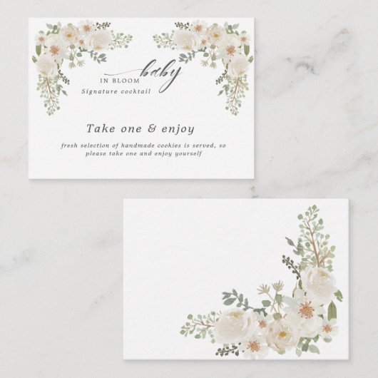 Carte D'accompagnement bébé en fleur d'ivoire baby shower fleuri (Devant / Derrière)