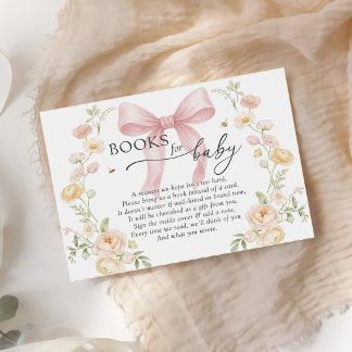 Carte D'accompagnement Bébé en fleurs Demande de livre Ruban rose Baby Sh