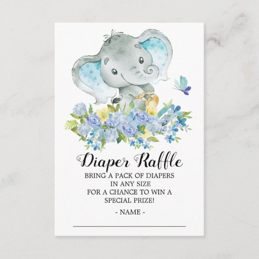 Carte D'accompagnement Bébé Garçon éléphant Douche Déchets Raffle Billet (Devant)