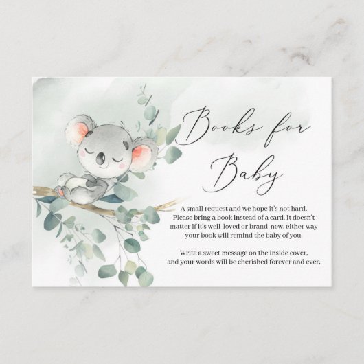 Carte D'accompagnement Bébé koala vert eucalyptus feuille Livres pour béb (Devant)