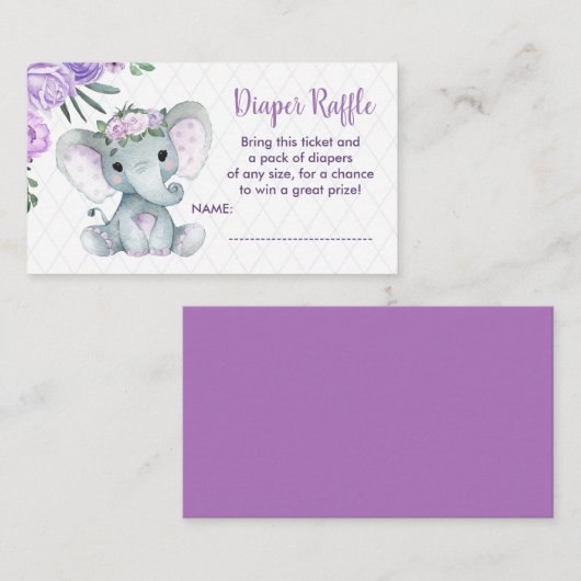 Carte D'accompagnement Bébé mignon billet de tombole de la couche Eléphan (Devant / Derrière)