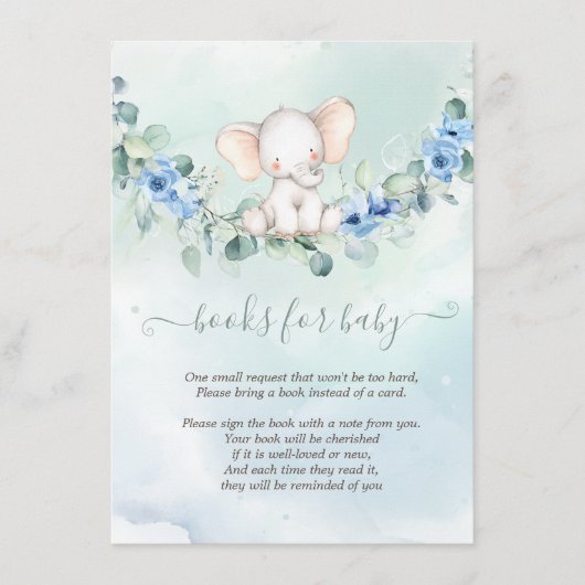 Carte D'accompagnement Bébé mignon Eléphant Bleu Roses (Devant)