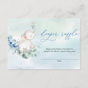 Carte D'accompagnement Bébé mignon éléphant Dusty Blue Floral Diaper Raff