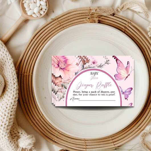 Carte D'accompagnement Bébé papillon en fleur Baby shower Déchets Raffle