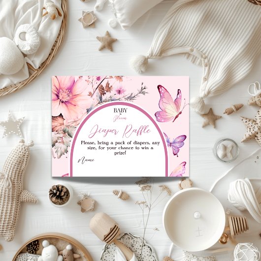 Carte D'accompagnement Bébé papillon en fleur fille Baby shower couche