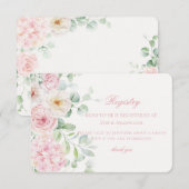 Carte D'accompagnement Bébé rose floral en fleurs Hydrangea Registre bébé (Devant / Derrière)