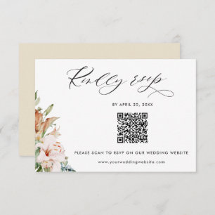 Carte D'accompagnement Beige Earthy Blooms QR Code Rsvp Mariage en ligne