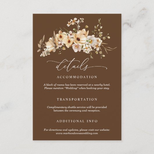 Carte D'accompagnement Beige Wild Flowers Wedding Details (Devant)