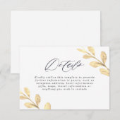 Carte D'accompagnement Belle aquarelle Feuille d'or Mariage élégant (Devant / Derrière)