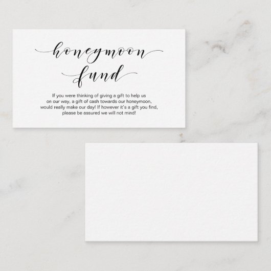 Carte D'accompagnement Belle Elégance, Black script Honeymoon Fund (Devant / Derrière)