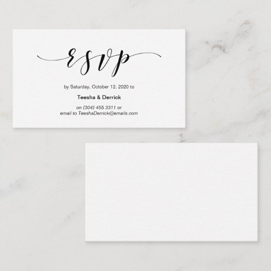 Carte D'accompagnement Belle Elégante, Script noir, Mariage RSVP (Devant / Derrière)