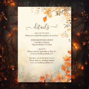 Carte D'accompagnement Belle Feuilles d'automne Détails du Mariage de aut